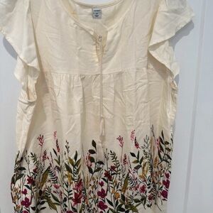 Floral Cream Top with Ruffle Sleeves